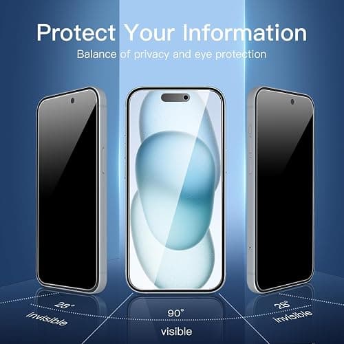 NEW'C 3X Privacy for iPhone 15 Screen Protector (6.1 inches)+ 3X Camera Lens Protector, Sensor Protection, Case Friendly Tempered Glass Film + Dust Plug - Easy Installation Tool Included thumbnail 4