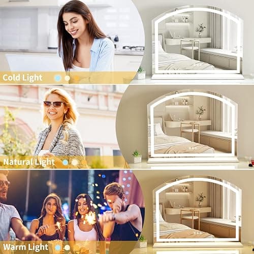 LSLIFE Vanity Mirror with LED Lights, 3 Color Dimmable Makeup Mirror for Dressing Table Large Curved Vanity Mirror with Lights Touch Control Table Makeup Mirror for Bedroom (60W x 51.5H cm) thumbnail 8