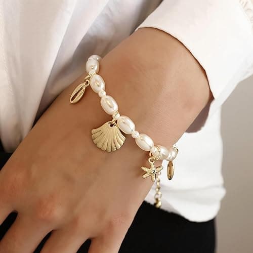 Qceasiy Shell Ankle Bracelet Set for Women, Gold Plated Boho Bead Adjustable Anklet, Hawaiian Beach Seashell Pearl Heart Starfish Conch Foot Jewelry Gifts thumbnail 2
