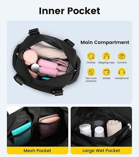 Vorspack Mini Gym Bag for Women - Small Duffle Bag Lightweight Duffel Bag with Wet Pocket Cute Sports Bag for Gym Dance Yoga - Black thumbnail 3