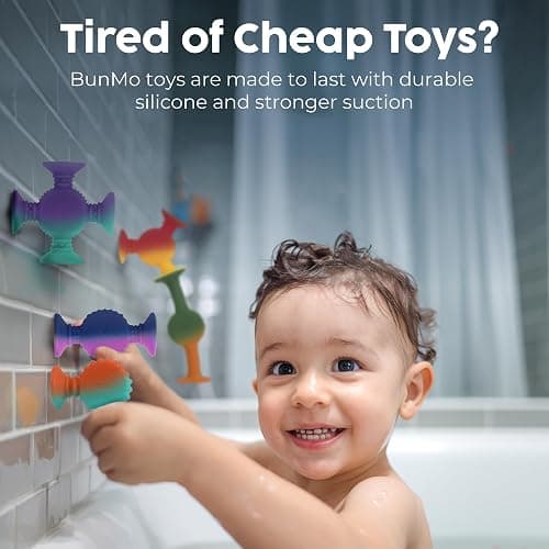BUNMO Stocking Stuffers for Kids - Toddler Suction Bath Toys - Connect, Build, Create - Toddler Stocking Stuffers - Fine Motor Skills - Stimulating Sensory Fun - Color Changing 10pk thumbnail 6