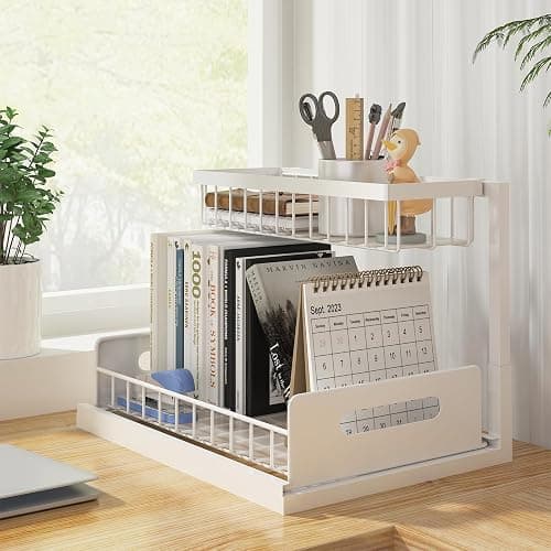 REALINN Under Sink Organizer, Pull Out Cabinet Organizer 2 Tier Slide Out Sink Shelf Cabinet Storage Shelves, Storage for Kitchen Bathroom, White, 2 Pack thumbnail 5