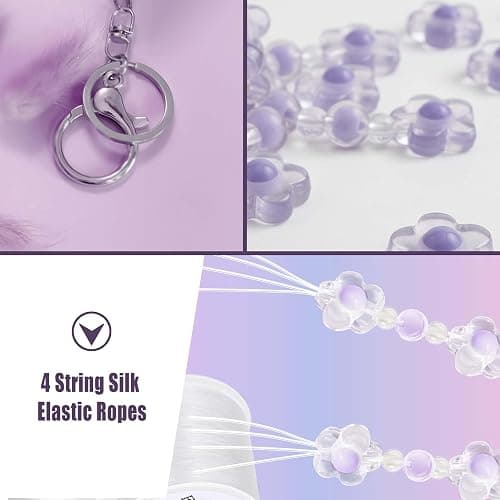 M-Plateau Food-Grade Silicone Beaded Keychain Wristlet | Keychain Wristlet, Fashion /Cute /Glow in The Dark Phone Wrist Strap Anti-Lost Hand Lanyard for Women Gift thumbnail 4
