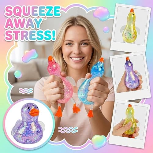 Cute Duck Squishy Sugar Stress Ball,Soft Duck Stress Relief Sugar Ball Toys and Moldable Slow Rise Relaxing Sensory Fidget Stress for Anxiety Relief(Pink) thumbnail 3