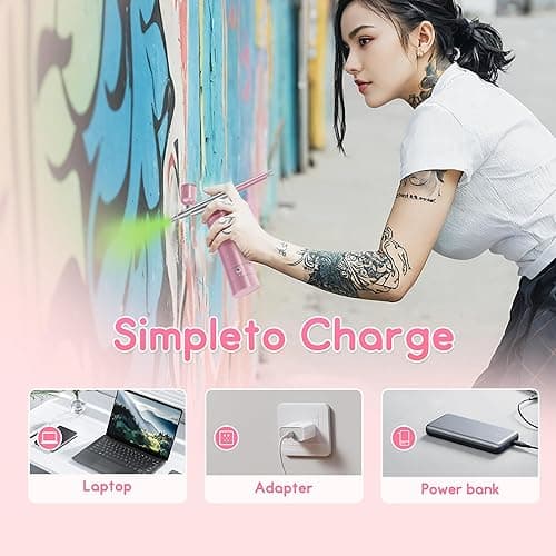 Airbrush for Nails Cordless Portable Airbrush Kit with Compressor 2 Levels 36 Psi High Pressure Rechargeable Air Brush Machine with 0.3mm Nozzle and Cleaning Brush Set for Nail Art, Cake Decor, - Silver thumbnail 6