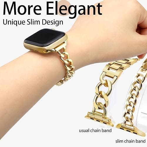 Newlibery Slim Gold Band for Women Feminine Elegant Compatible with Apple Watch 38mm 40mm 41mm 42mm (S10/11) Adjustable Metal Strap Dressy Chain Bracelet for iWatch Series 11/10/9/8/7/6/5/4/SE/3/2/1 thumbnail 3