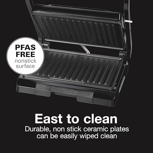 Proctor Silex 4 Serving Panini Press, Sandwich Maker and Compact Indoor Grill, Upright Storage, Easy Clean Nonstick Grids, Black (25440PS) - Panini Press thumbnail 3