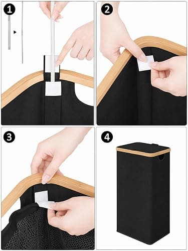 Laundry Hamper with Lid - Waterproof Freestanding Laundry Basket with Removable Liner Bag, Collapsible 110L Large Clothes Storage Laundry Bin with Easy Carry Bamboo Handle for Clothes Organizer thumbnail 4