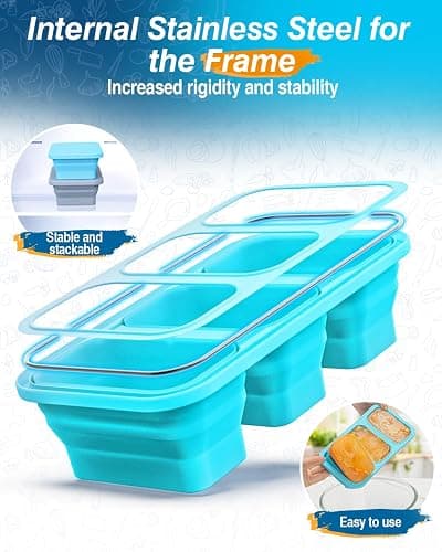 Silicone Freezer Trays With Lid, Stackable 1 Cup Silicone Freezer Molds, Easy To Use Soup Ice Cube Tray, Collapsible Freezing Molds for Meal Prep, Broth, Sauce, Leftovers, Soup Storage Gift Set thumbnail 4