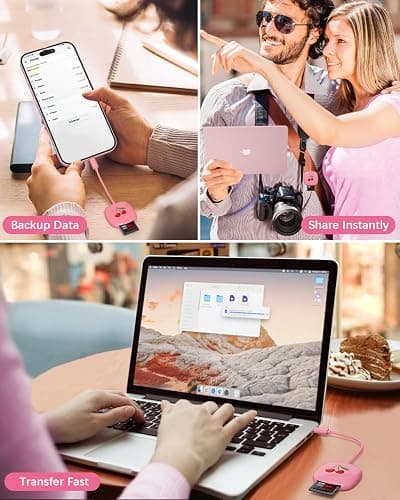 USB C SD Card Reader for iPad, 2-in-1 Memory Card Reader USB C Adapter, Compact Design, Compatible with iPad Pro, MacBook, Samsung Galaxy S20-S24, and Other Type-C Devices (8cm,Pink) thumbnail 5