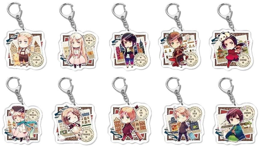 GO2COSY Set of 10 Anime Axis Powers Hetalia Acrylic Keychain Pendant Key Chain Style A - Image 1