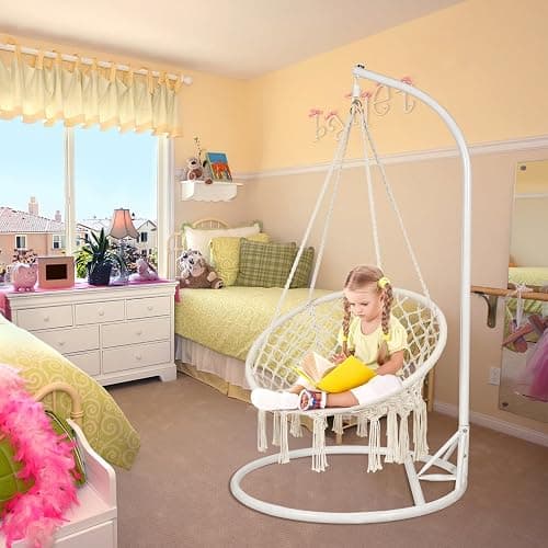 Macrame Hammock Chair Swing with Hardware Kits, Handmade Knitted Hanging Chair for Bedroom,Indoor,Outdoor, Balcony, Yard, Porch- 265 Pound Capacity -29.53" L x 29.53" W x 45.28" H thumbnail 4
