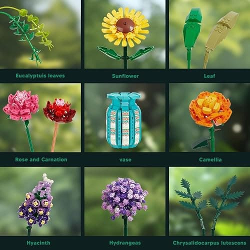 BlockPro Flowers Bouquet Building Blocks Set with Vase, Roses, Sunflower, Hyacinth, Hydrangea, Flower Set for Adults, Teen Girls, Home, Office Decor, Valentine's 1853pcs thumbnail 4