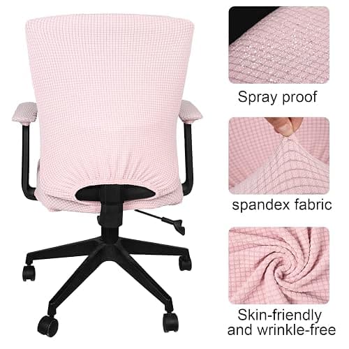 Tallew 4 Pieces Office Chair Covers Set Computer Universal Protective Stretchable Chair Seat Covers Desk Armrest Slipcovers Pads Office Cushion Backrest for Rotating (Polyester,Pale Pink) thumbnail 3