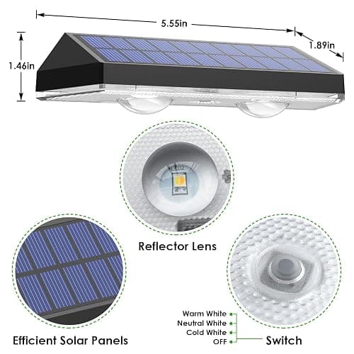 Solar Fence Lights Outdoor Waterproof LED - 3000/4000/6000K 3 Mode, IP65 Waterproof Fence Lights Solar Powered, Solar Wall Lights for Outside, Backyard/Step/Patio/Deck Fence/Stair Railings (12 pack) thumbnail 5