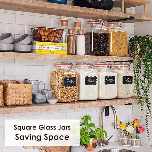 [UPGRADE] 2 Pack Square Super Wide Mouth Airtight Glass Storage Jars with Lids, 1.1 Gallon Glass Container with 2 Measurement Marks, Canning Jars with Leak-proof Lid for Kitchen (Spare Gasket) thumbnail 4