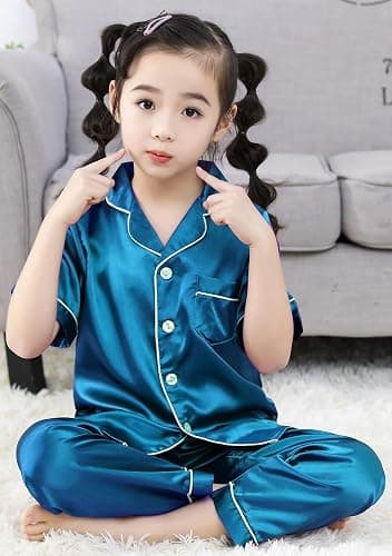 OEIU Girls Boys Silky Satin Pajamas Set 3 Pcs for Kid Children Silk pjs Set Sleepwear Button-up Nightwear thumbnail 3
