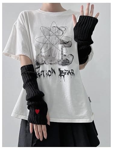 Verdusa Women's Y2k Arm Warmers Heart Knit Arm Sleeves Fingerless Gloves thumbnail 4