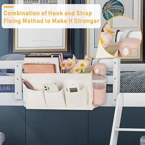 Lilithye Bedside Caddy, Bedside Storage Bag Hanging Organizer for Bunk Bed | Bed Caddy with Fixed Straps and Water Bottle Holder for Home, College Dorm, Bunk Bed, Hospital Bed and Crib Bed Rails thumbnail 3