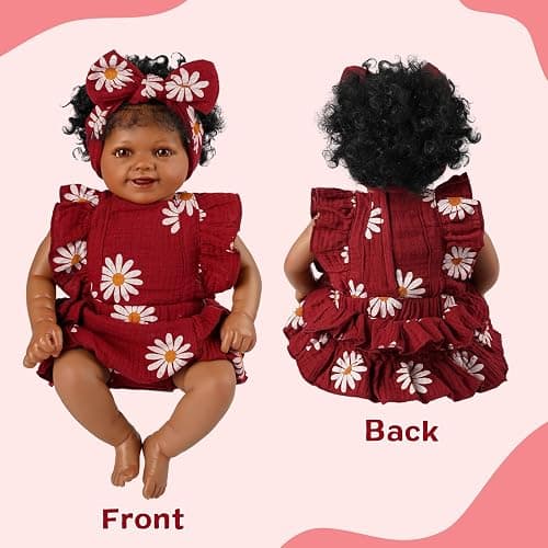 BABESIDE 2 Pcs Reborn Baby Doll Clothes for 17-22 Inch Dolls, Baby Doll Outfit Accessories with Floral Pattern fit Realistic Babydolls Girl Boy, Wine Red thumbnail 4