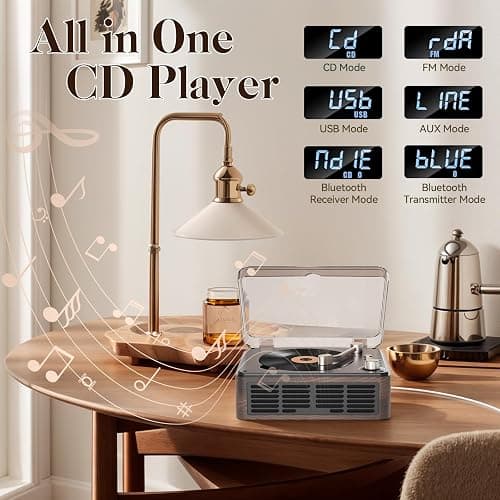 Gueray CD Player with Speakers HiFi Stereo Sound for Home,Bluetooth Retro Wood CD Music Players FM Radio with Remote Control,Support USB & AUX Playback thumbnail 4