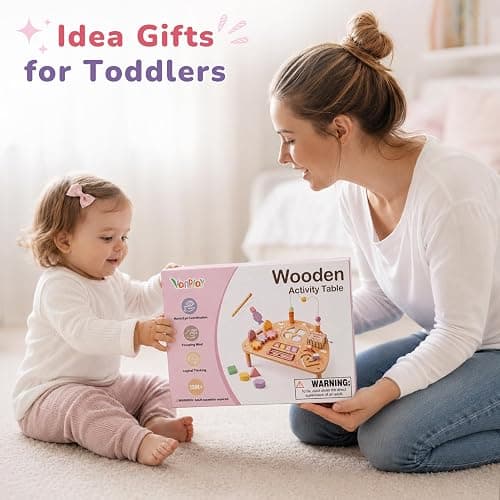Vanplay Activity Table for 1 Year Old Girls Gifts, Montessori Busy Board Toys for Toddler 1-3, 8 in 1 Wooden Sensory Learning Activities Game for 1 2 3 Year Old Baby Girl Christmas Birthday Gifts thumbnail 6