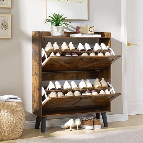 LEYAOYAO Shoe Storage Cabinet with 2 Flip Drawers，Narrow Shoe Storage Cabinet Organizer with Legs for Entryway Hallway, Living Room, Bedroom，Hidden Slim Storage Narrow Shoe Rack Cabinet,Brown thumbnail 6