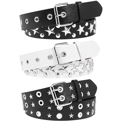 AEXHOT 3 Pcs Black Studded Belt Y2K Belt Star Gothic Punk Rock Belts with Grommet Threads Bright Metal Pyramid for Women Men - Image 1