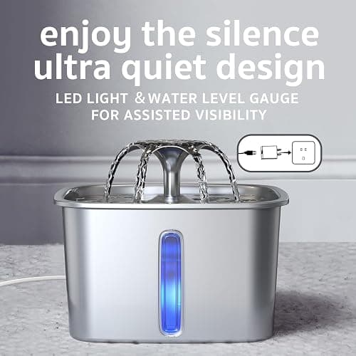 Veken Innovation Award Winner Stainless Steel Cat Water Fountain, 95oz/2.8L Automatic Pet Fountain Dog Water Dispenser with Replacement Filters & Silicone Mat, Gifts for Cats, Dogs (Silver) thumbnail 5