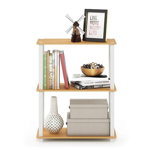 Furinno TURN-S-TUBE Storage Shelves, 3-Tier Book Shelf, Corner Shelf, Toolless Open Shelves, for Organization and Storage, Living Room, Garage, Home Office, Beech - Image 1