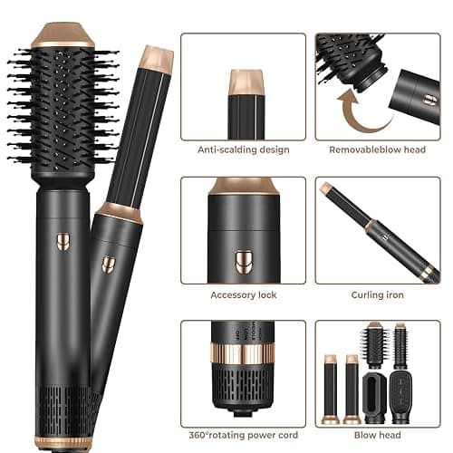 6 in ONE Hair Dryer Brush, Blow Dryer Curling Wand Hair Styling Tools Set, Ionic Hot Air Massage Oval Blowout Hair Dryer, Left&Right Hair Styler 100-120V thumbnail 7