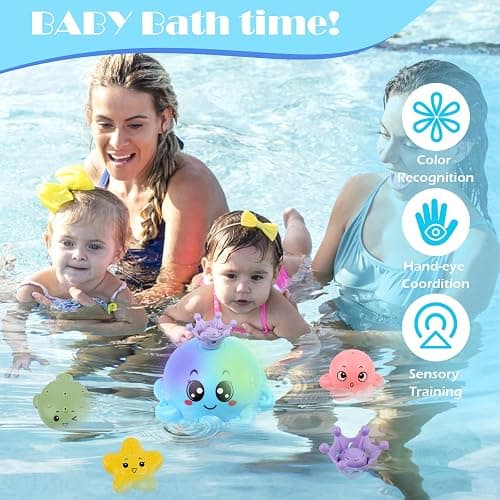 Jouets de Bain Bébé, Jeux de Bain pour Bebe Enfant 1 2 3 4 Ans,Jouets de Bain Lumineux pour Bébé, Jouet d'Arroseur d'eau Poisson,Jeu d'eau Poulpe de à Jet avec LED pour Les Enfants thumbnail 4
