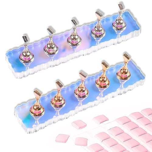 ANGNYA Nail Stands for Press Ons Fake Nail Holder for Painting Nails Art | 2 Sets, 96Pcs Sticky Tapes, Iridescent Color, Strong Magnetic, Sturdy and Easy to Use, Good for Nail Display and Practice - Image 1