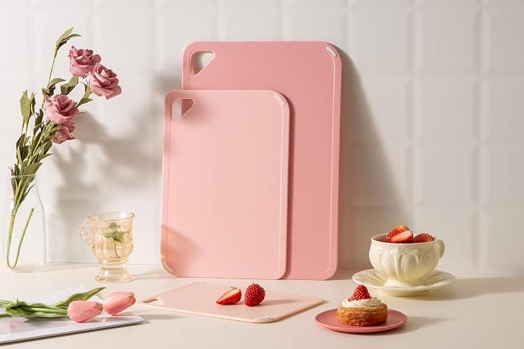 THETCHRY Plastic Cutting Board Set, Pink Cutting Board with Non-slip, Cutting Board for Kitchen Set of 3, Dishwasher Safe, BPA Free, Reversible, with Grip Handle, Pink thumbnail 9