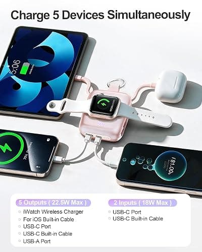 Portable Charger 3 in 1, Smaller 10000mAh Built-in Cables 22.5W Power Bank | Travel Essentials, Fast Charging Keychain Battery Pack for iPhone17/16/15/14/13, Android, iWatch Ultra/11/10/9/8, Pink thumbnail 8