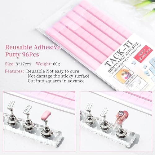 BQAN 2 Set Nail Holder for Painting Nails, Transparent Acrylic Nail Stand for Press on/Fake Nail Tips Training/Nails Display with 96 Pcs Reusable Adhesive Putty (Clear) thumbnail 4