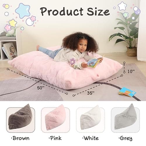 MOMCAYWEX 3-in-1 Kids Bean Bag Chair, Gaint Pillow Mattress for Kids, 35" x 50" x 10", Pink thumbnail 2