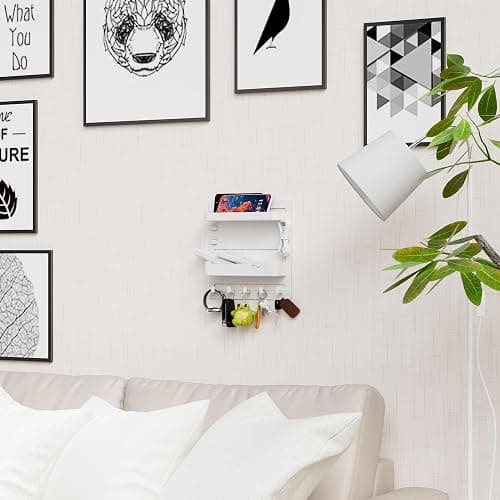 Yieach Bedside Wall Organizer for Dorm Bed,Rv,Small Room and Nightstand,Wall Mounted Floating Shelves and Bedside Shelf for Remote,Phone Holder,Charging Shelf,Cute Bedroom Decor for College Girl,White thumbnail 7