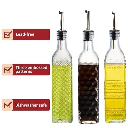 BIMUYI Glass Olive Oil Bottle Dispenser Set, 500ml Vinegar Dispenser Bottles, Kitchen Olive Oil Decanter Containers with Stainless Steel Funnel, 3 Spouts, 3 Plugs, Pack of 3 thumbnail 4