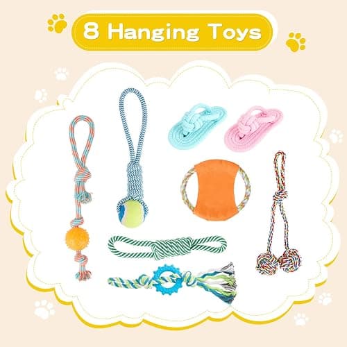 Keaber Puppy Play Gym with 8 Hanging Toys, Jungle Playground Gym for Small Dogs, PVC Frame with Hammock and Funny Enrichment Toys (23x17x17in) thumbnail 3