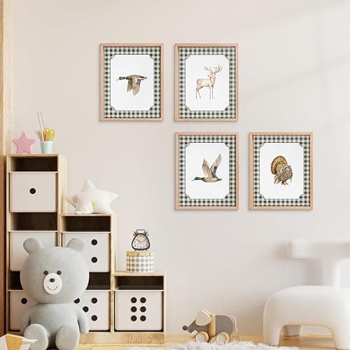VONTP Hunting Animal Nursery Wall Art Decor, Rustic Turkey Deer Mallard Duck Nursery Prints Poster Wall Decorations for Kids Boys Girls Toddler Room Bedroom Playroom, 8x10 Inch Set of 4 (Unframed) thumbnail 2