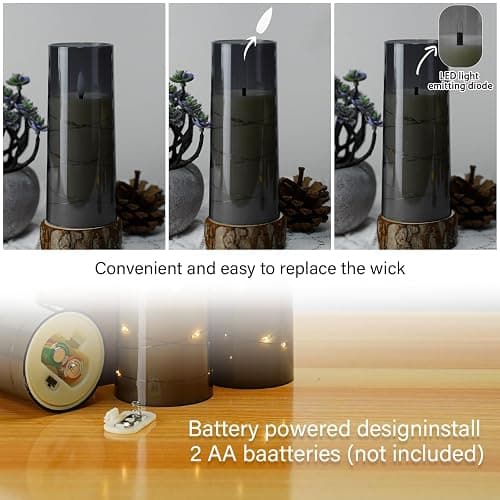 kakoya Flameless LED Candles with Timer 5 Pc Flickering Flameless Candles for Romantic Ambiance and Home Decoration Stable Acrylic Shell,with Embedded Star String，Battery Operated Candles（Grey） thumbnail 2
