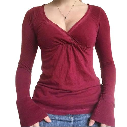 Tsultryofs Y2k Grunge Aesthetic Clothes for Women Long Sleeve V-Neck T Shirts Vintage Fall Top Harajuku Streetwear - Image 1