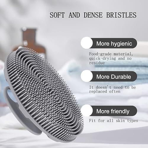 INNERNEED Food-Grade Soft Silicone Body Scrubber Shower Brush Handheld Cleansing Skin Brush, Gentle Exfoliating and Lather Well (Gray) thumbnail 4