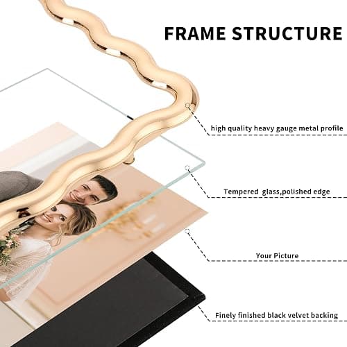 GorYeeFine Gold 4 x 6'' High-End Zinc Alloy Picture Frame with Wave Design - Modern Glamour 6x4'' Pictures Frames for Desktop and Wall Décor thumbnail 3
