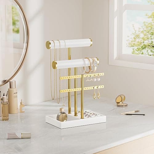 bussdis 3 Tier Bracelet Holder Display - White Leather Bracelet Holder, Detachable T Bar Jewelry Holder Organizer for Bracelet, Necklace, Earrings, Rings, Watches, Bangle thumbnail 8