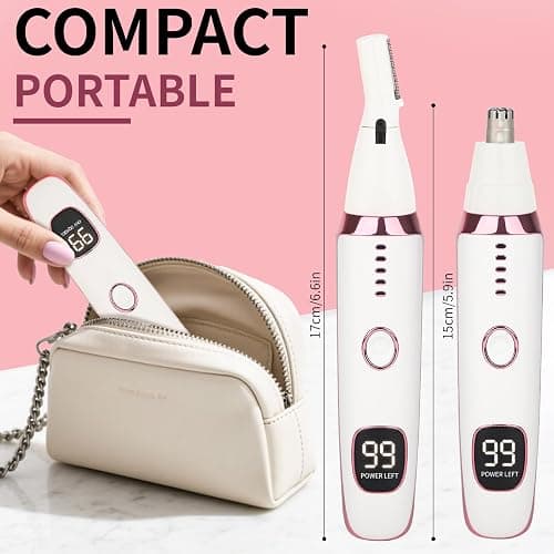 Mendaping Nose and Ear Hair Trimmer for Women Men,2 in 1 LED Display Eyebrow Hair Trimmer with USB Rechargeable,2025 Portble Waterproof Facial Hair Removal with Dual-Edge Blades for Travel (Pink) thumbnail 6