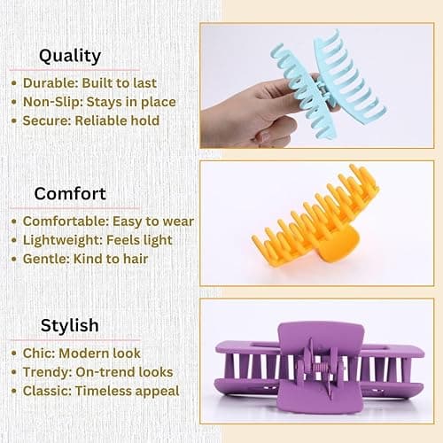 LuSeren 8 Pack Colorful Hair Clips for Women 4.3 Inch Large Hair Claw Clips for Women Thin Thick Curly Hair, Big Banana Clips,Strong Hold jaw clips thumbnail 5