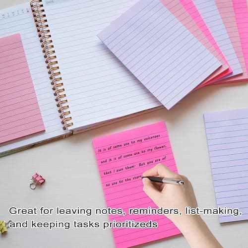9 Pack Lined Sticky Notes 4X6 in Post Sticky Notes with Lines, Large Ruled Post Sticky Colorful Super Sticking Power Memo Pads Strong Adhesive (Pink Themed) thumbnail 4