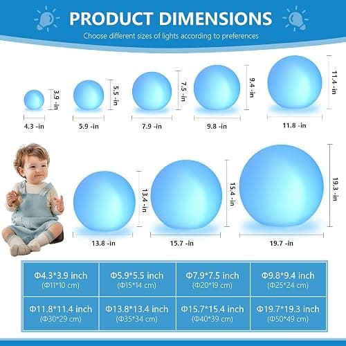 MIUWLXT 6-inch LED Light Ball,RGB Color Changing Night Light with Remote,Water Resistant,USB Rechargeable Mood Lamp for Kids Room,Bedroom,Patio,Party Decor thumbnail 7